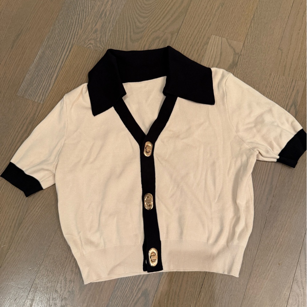 Commense Cream Ribbed Knit Top